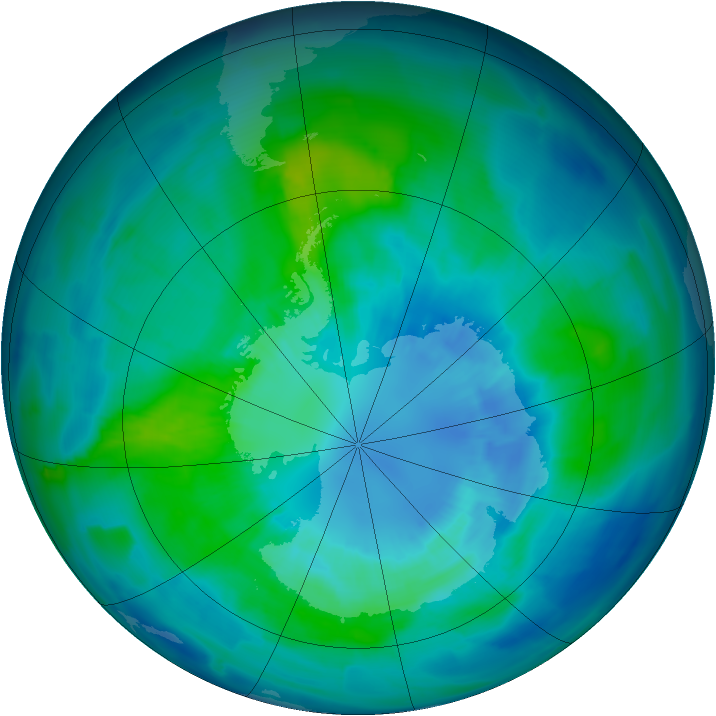 Antarctic ozone map for 03 April 2015